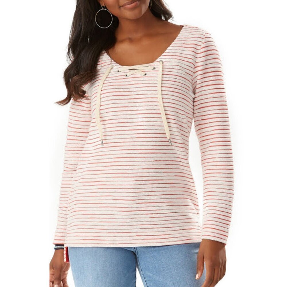 Tommy Bahama Catalina Striped Lace-Up Knit Top